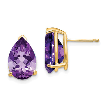 14k 12x8mm Pear Amethyst Stud Earrings