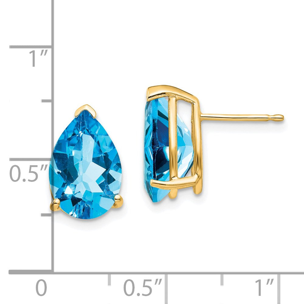 14k 12x8mm Pear Blue Topaz Post Earrings