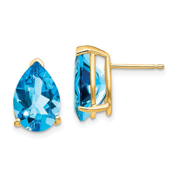 14k 12x8mm Pear Blue Topaz Post Earrings