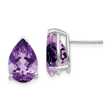 14k White Gold 12x8mm Pear Amethyst Stud Earrings