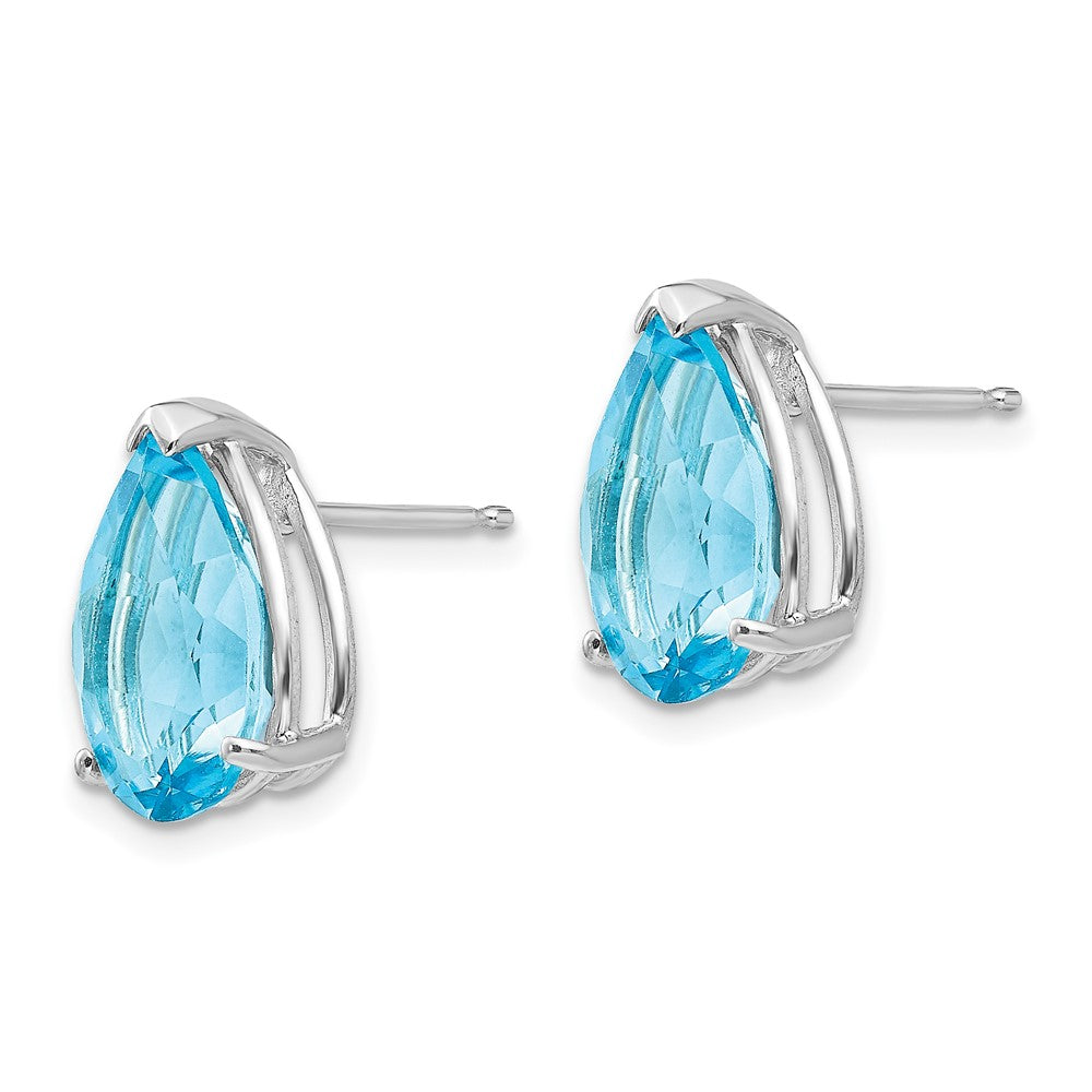 14k White Gold 12x8mm Pear Blue Topaz Post Earrings