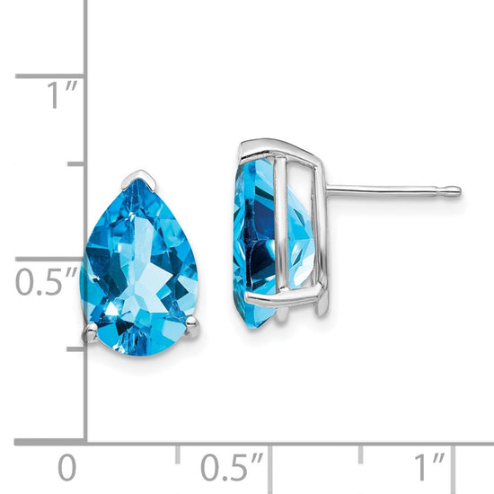 14k White Gold 12x8mm Pear Blue Topaz Post Earrings