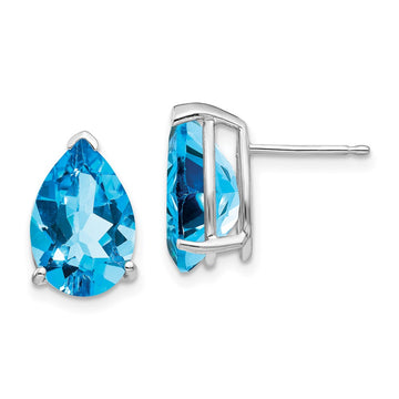 14k White Gold 12x8mm Pear Blue Topaz Post Earrings