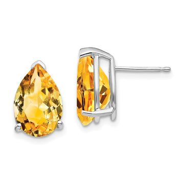 14k White Gold 12x8mm Pear Citrine Stud Earrings