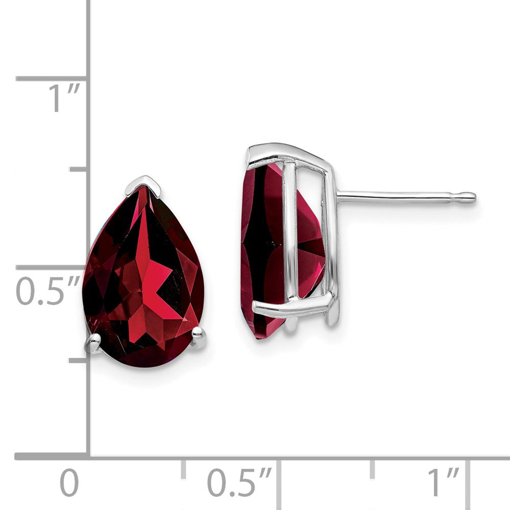 14k White Gold 12x8mm Pear Garnet Post Earrings