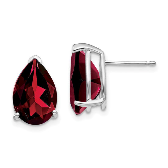 14k White Gold 12x8mm Pear Garnet Post Earrings