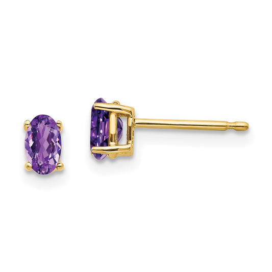 14k 5x3mm Oval Amethyst Post Earrings