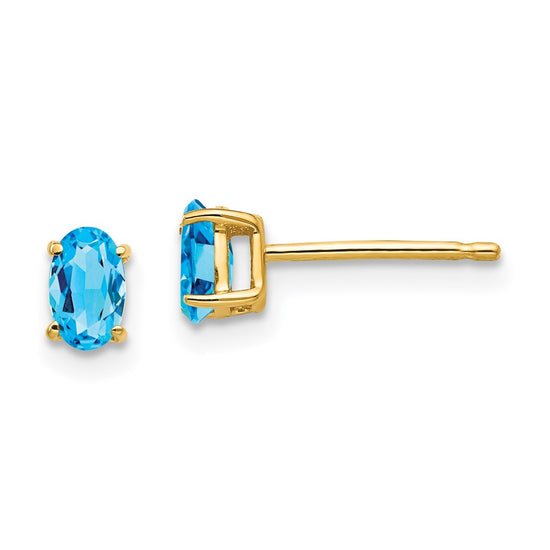 14k 5x3mm Oval Blue Topaz Post Earrings