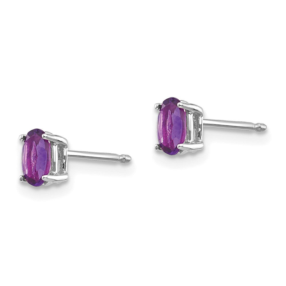 14k White Gold 5x3mm Oval Amethyst Post Earrings