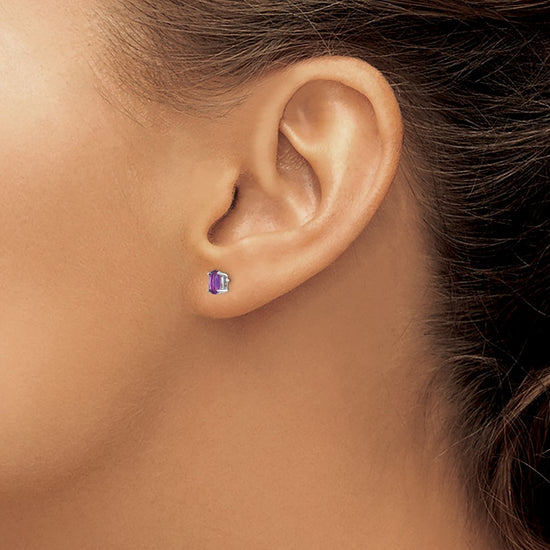 14k White Gold 5x3mm Oval Amethyst Post Earrings