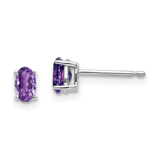 14k White Gold 5x3mm Oval Amethyst Post Earrings
