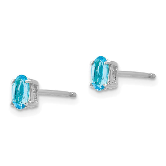 14k White Gold 5x3mm Oval Blue Topaz Post Earrings