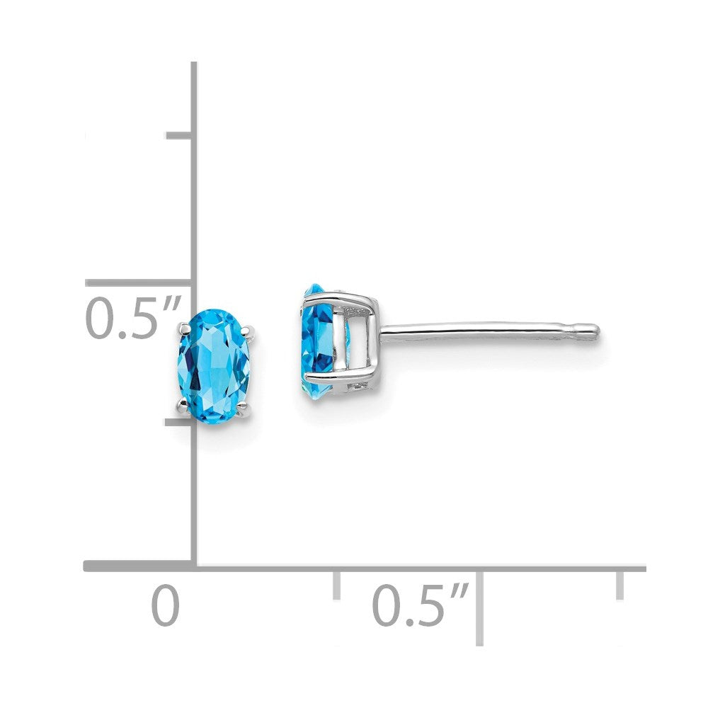 14k White Gold 5x3mm Oval Blue Topaz Post Earrings