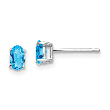 14k White Gold 5x3mm Oval Blue Topaz Post Earrings