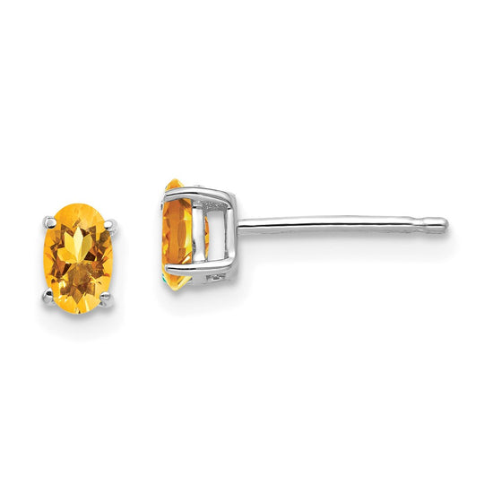 14k White Gold 5x3mm Oval Citrine Post Earrings