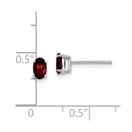 14k White Gold 5x3mm Oval Garnet Post Earrings