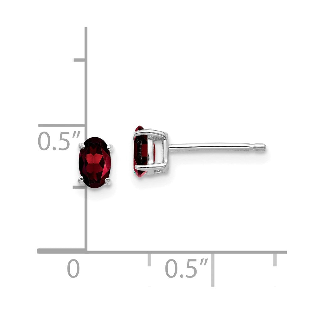14k White Gold 5x3mm Oval Garnet Post Earrings