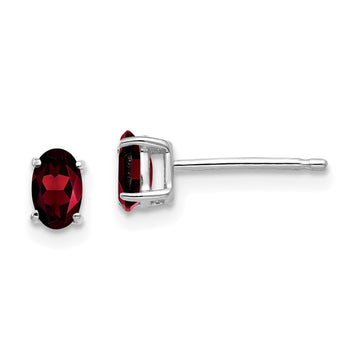 14k White Gold 5x3mm Oval Garnet Post Earrings