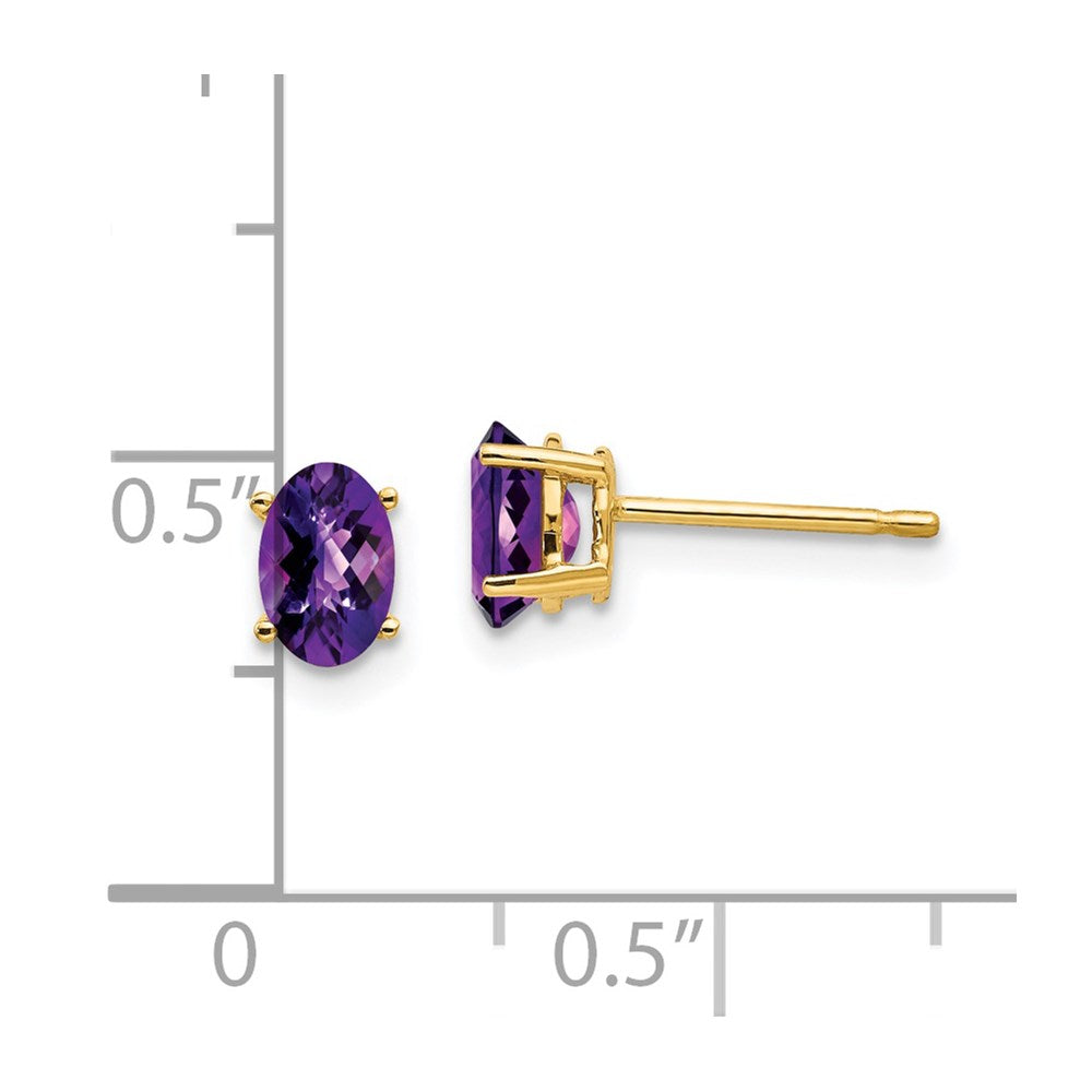 14k 6x4mm Oval Checker-cut Amethyst Post Earrings