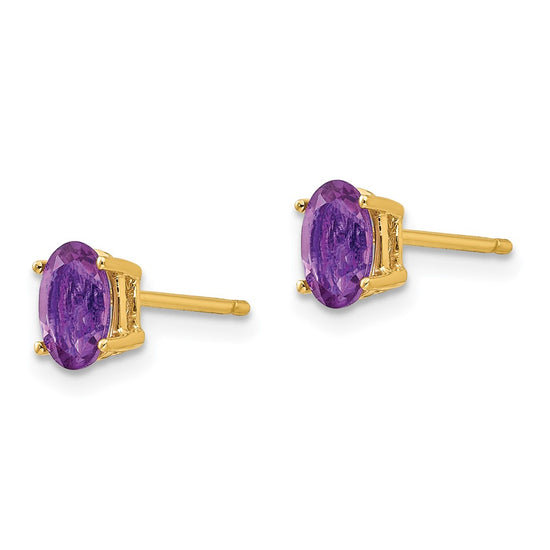 14k 6x4mm Oval Amethyst Post Earrings