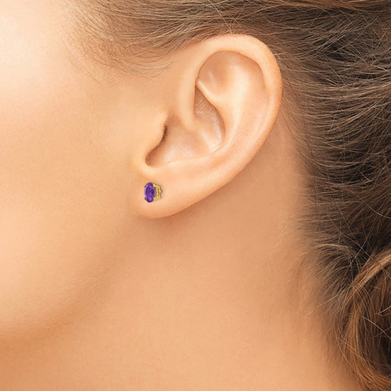 14k 6x4mm Oval Amethyst Post Earrings