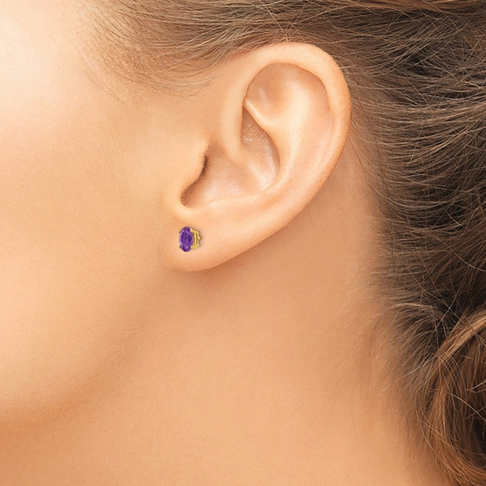 14k 6x4mm Oval Amethyst Post Earrings