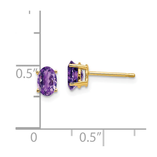 14k 6x4mm Oval Amethyst Post Earrings
