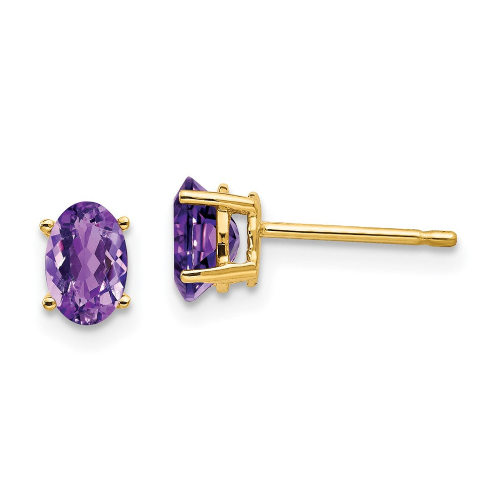 14k 6x4mm Oval Amethyst Post Earrings
