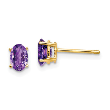 14k 6x4mm Oval Amethyst Post Earrings