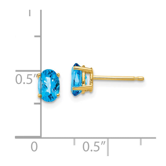 14k 6x4mm Oval Checker-cut Blue Topaz Post Earrings