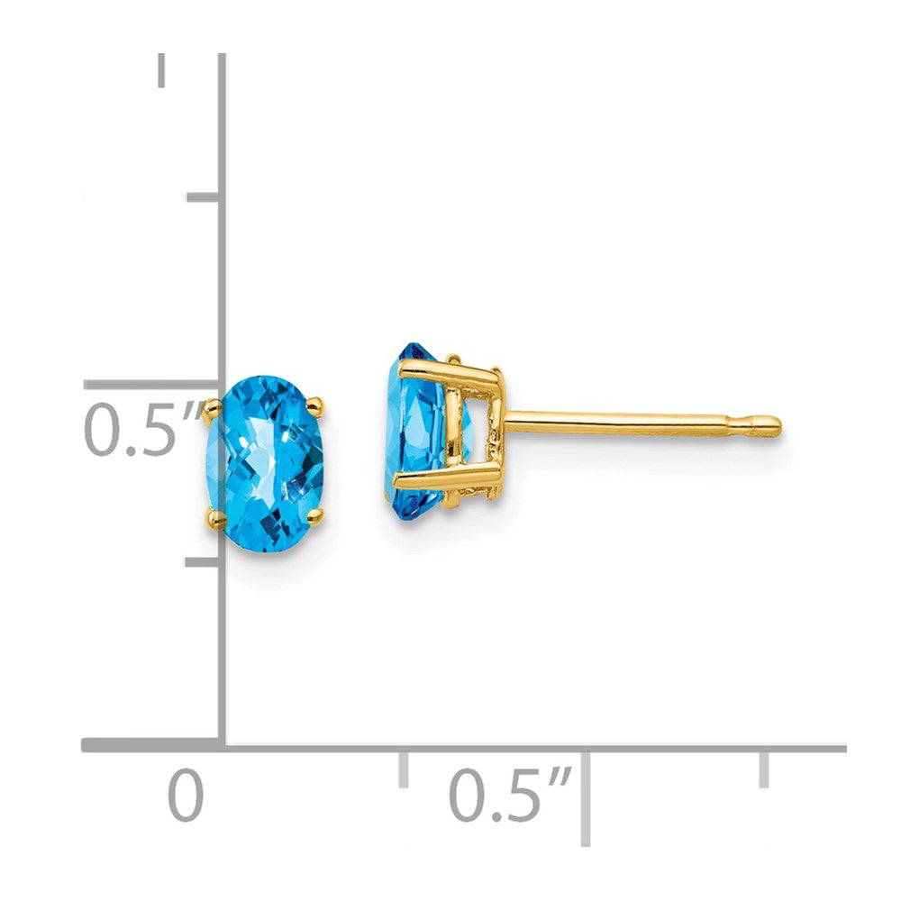14k 6x4mm Oval Checker-cut Blue Topaz Post Earrings