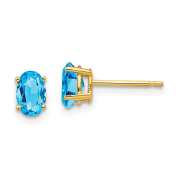 14k 6x4mm Oval Blue Topaz Post Earrings