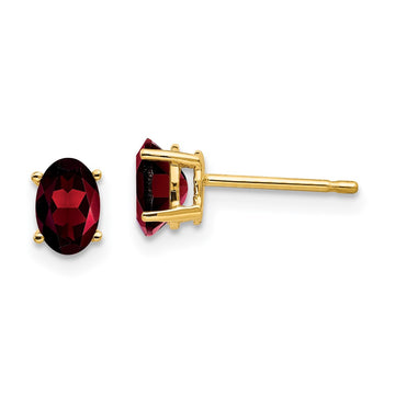 14k 6x4mm Oval Garnet Post Earrings