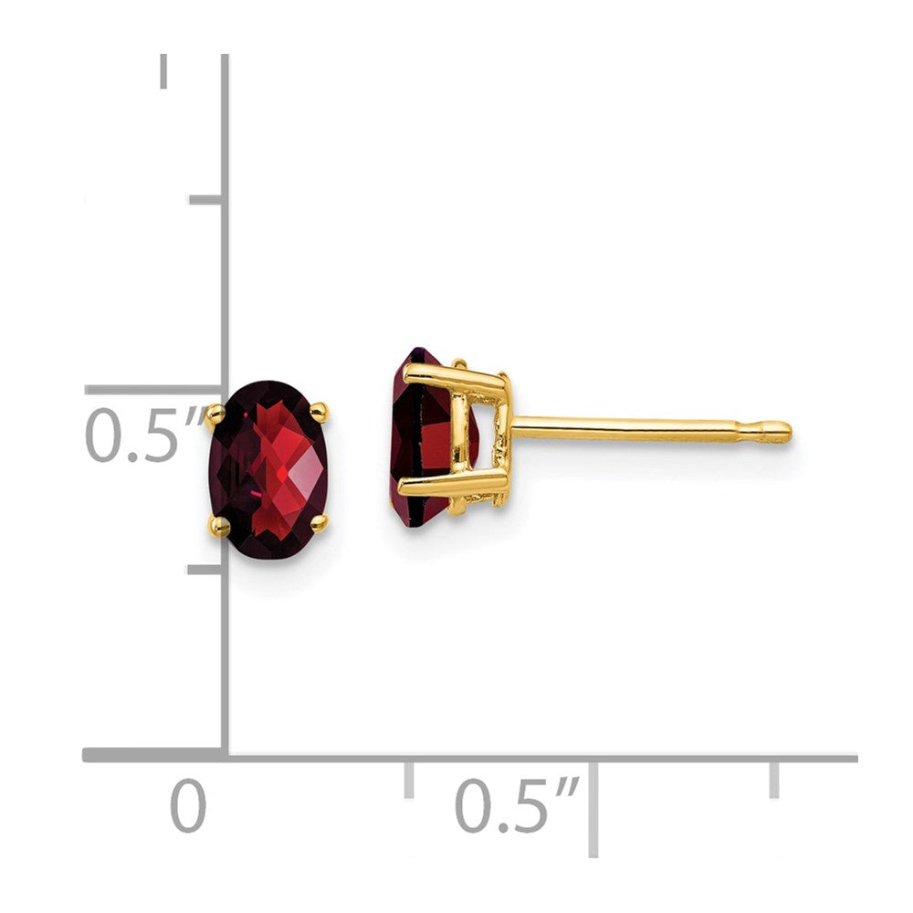14k 6x4mm Oval Checker-cut Garnet Post Earrings
