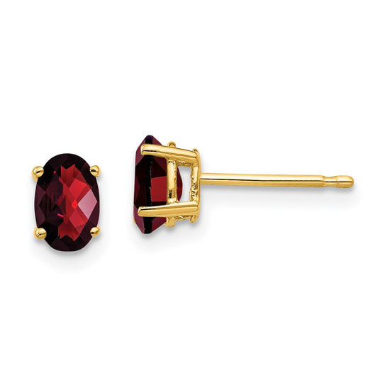 14k 6x4mm Oval Checker-cut Garnet Post Earrings