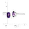14k White Gold 6x4mm Oval Checker-cut Amethyst Post Earrings