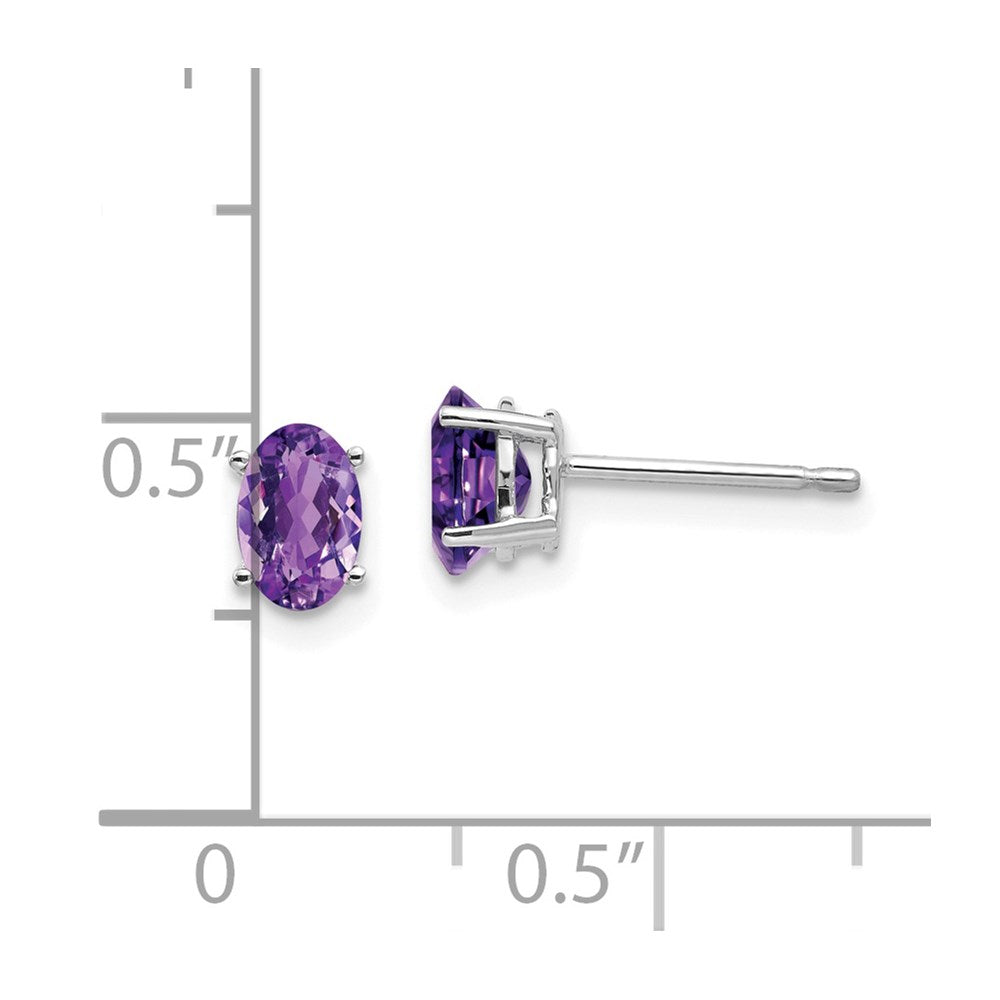 14k White Gold 6x4mm Oval Amethyst Post Earrings