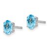 14k White Gold 6x4mm Oval Checker-cut Blue Topaz Post Earrings