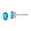 14k White Gold 6x4mm Oval Checker-cut Blue Topaz Post Earrings
