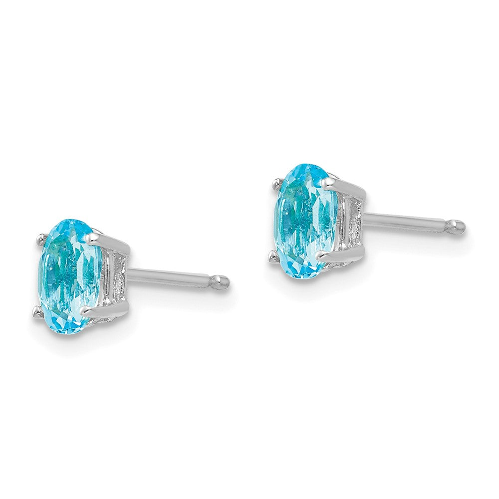 14k White Gold 6x4mm Oval Blue Topaz Post Earrings