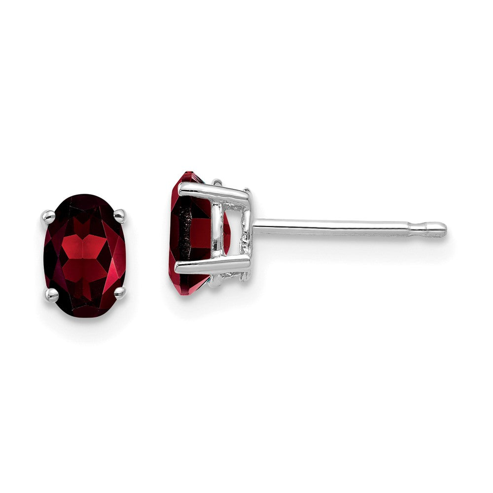 14k White Gold 6x4mm Oval Garnet Post Earrings
