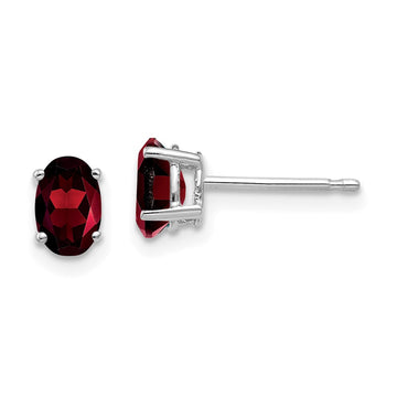14k White Gold 6x4mm Oval Garnet Post Earrings