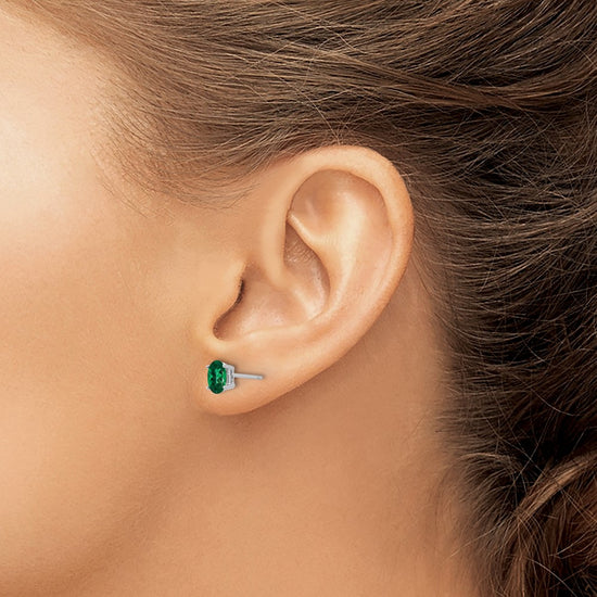 14k White Gold 6x4mm Oval Mount St. Helens Stud Earrings