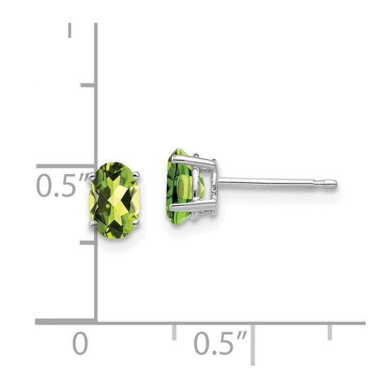 14k White Gold 6x4mm Oval Peridot Post Earrings