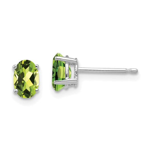 14k White Gold 6x4mm Oval Peridot Post Earrings