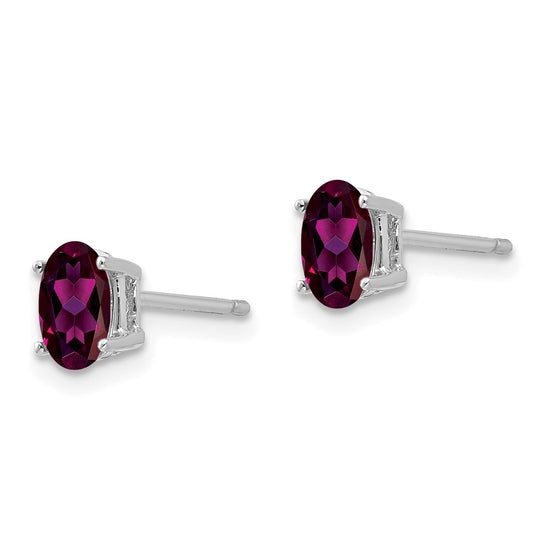 14k White Gold 6x4mm Oval Rhodolite Garnet Post Earrings