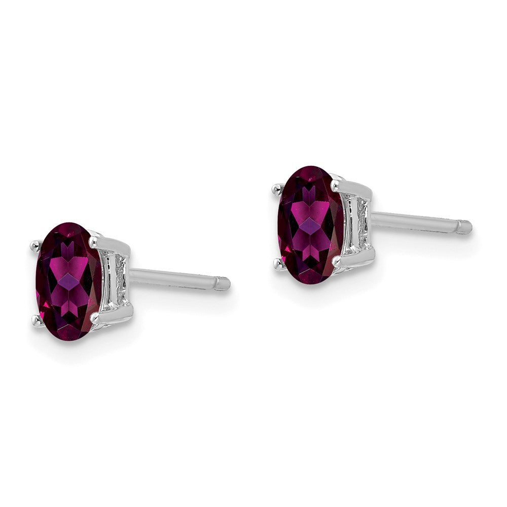 14k White Gold 6x4mm Oval Rhodolite Garnet Post Earrings