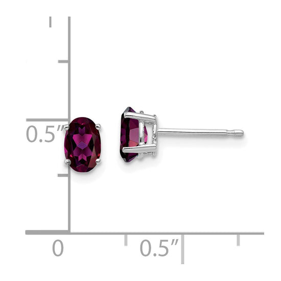 14k White Gold 6x4mm Oval Rhodolite Garnet Post Earrings