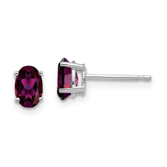 14k White Gold 6x4mm Oval Rhodolite Garnet Post Earrings