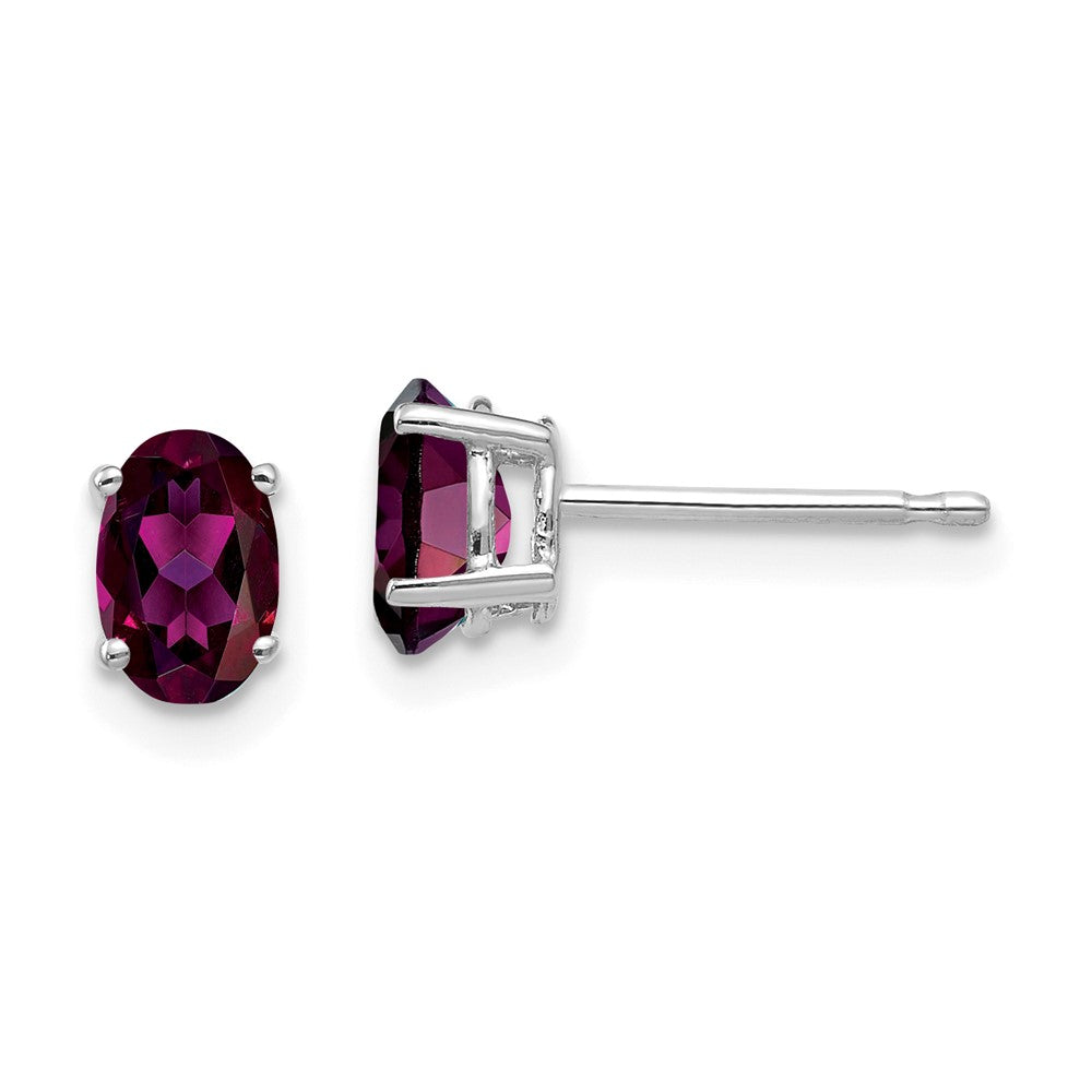 14k White Gold 6x4mm Oval Rhodolite Garnet Post Earrings